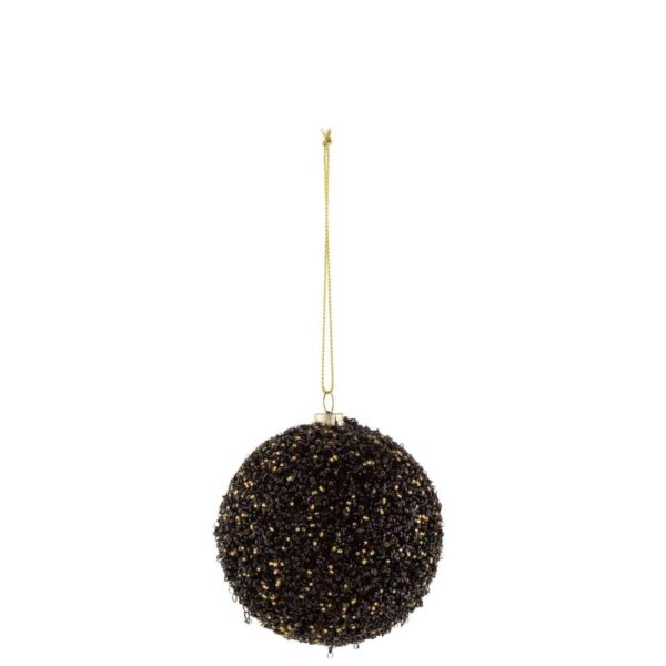 CHRISTMAS BAUBLE GLITTER PLASTIC BLACK/GOLD SMALL