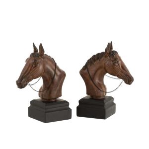 SET 2 BOOKEND HORSE POLY BROWN