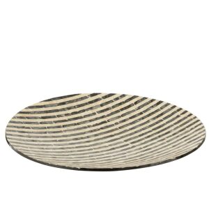 TRAY ROUND STRIPED SHELLS/MDF BLACK AND WHITE