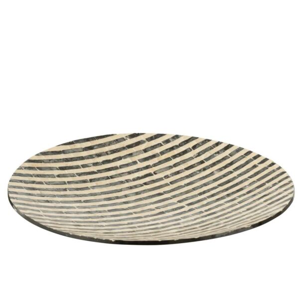 TRAY ROUND STRIPED SHELLS/MDF BLACK AND WHITE