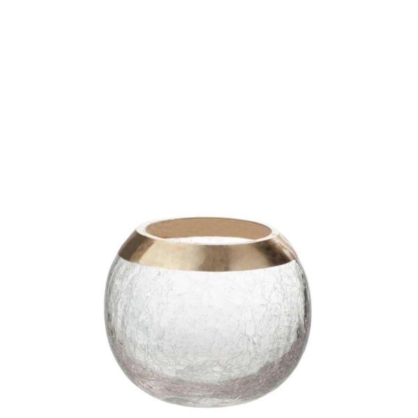 CANDLEHOLDER BALL CRACKLE GLASS TRANSPARENT/GOLD MEDIUM