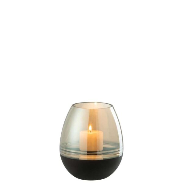 TEALIGHT HOLDER/VASE LINES GLASS BLACK/GOLD SMALL