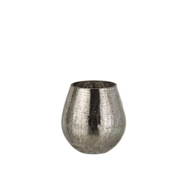 HURRICANE LIGHT EGG SHAPED CRAQUELURE GLASS GREY SMALL