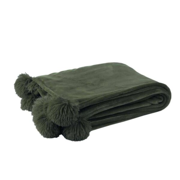 PLAID POMPOM POLYESTER DARK GREEN