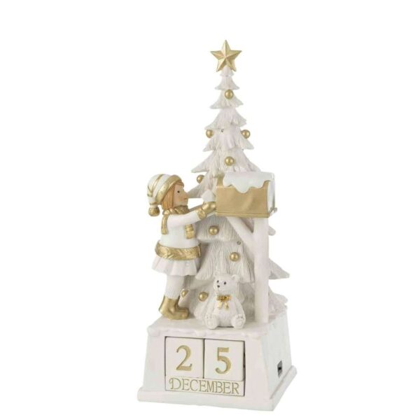 CALENDER XMAS TREE POLY WHITE/GOLD