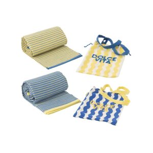 BAG+BEACH MAT DOLCE VITA COTTON/PLASTIC BLUE/YELLOW ASSORTMENT OF 2
