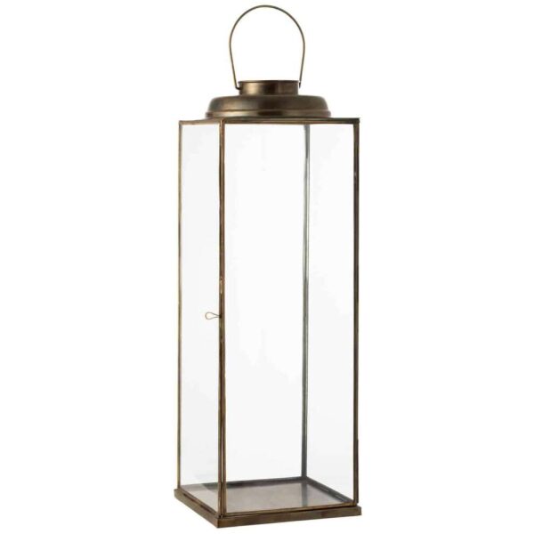 LANTERN SQUARE LOW ANTIQUE GLASS/IRON BRONZE LARGE