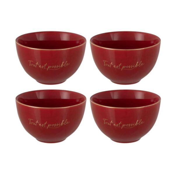 BOX OF 4 BOWL PORCELAIN TOUT EST POSSIBLE RED/GOLD SMALL