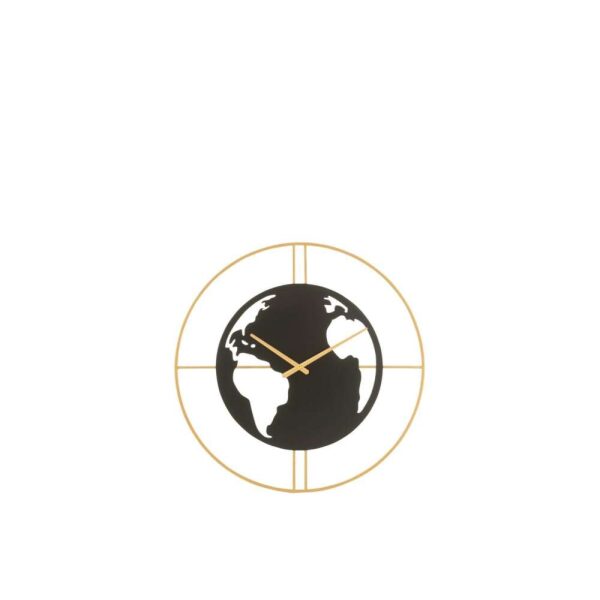 CLOCK WORLD MAP HOLES METAL BLACK/GOLD SMALL