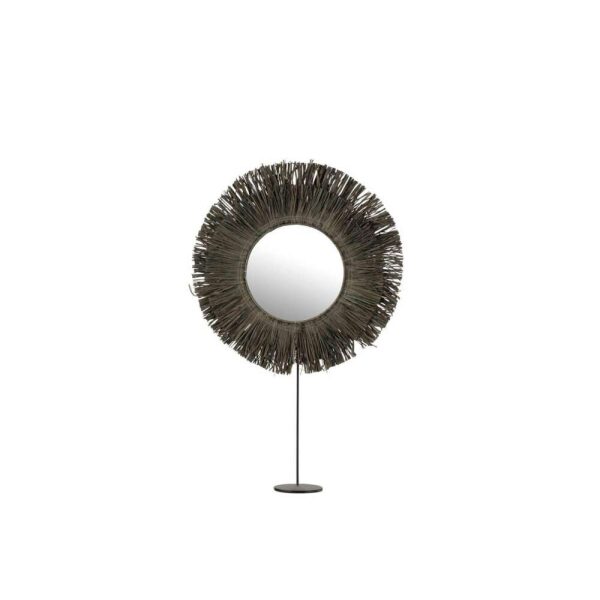 MIRROR ON FOOT ROUND REED RAFFIA GREY