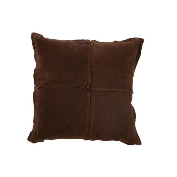 CUSHION SQUARE BROWN LEATHER/LINEN