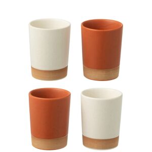 BOX OF 4  CUPS CERAMICS ORANGE/WHITE