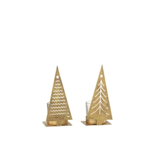 TEALIGHT HOLDER CHRISTMAS TREE METAL GOLD ASSORTMENT OF 2