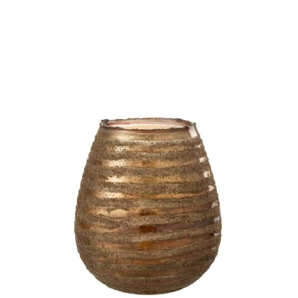 TEALIGHT HOLDER STRIPE ROUND GLASS BROWN LARGE
