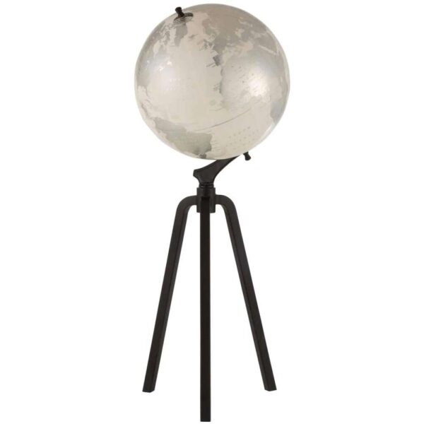 WORLD GLOBE ON FOOT MARBLE METAL WHITE/SILVER/BLACK EXTRA LARGE