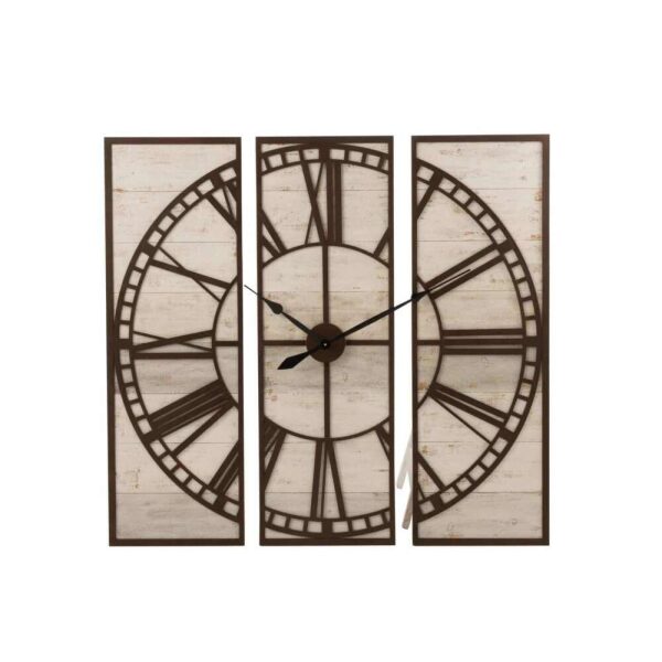 CLOCK 3PARTS SQUARE ROMAN NUMERALS WOOD WHITE/METAL BROWN