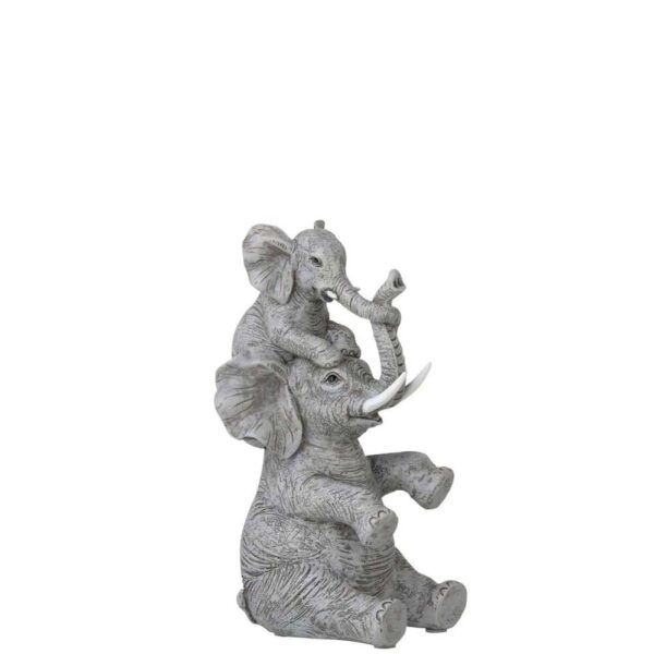 ELEPHANT WITH CHILD ON BACK POLY GREY