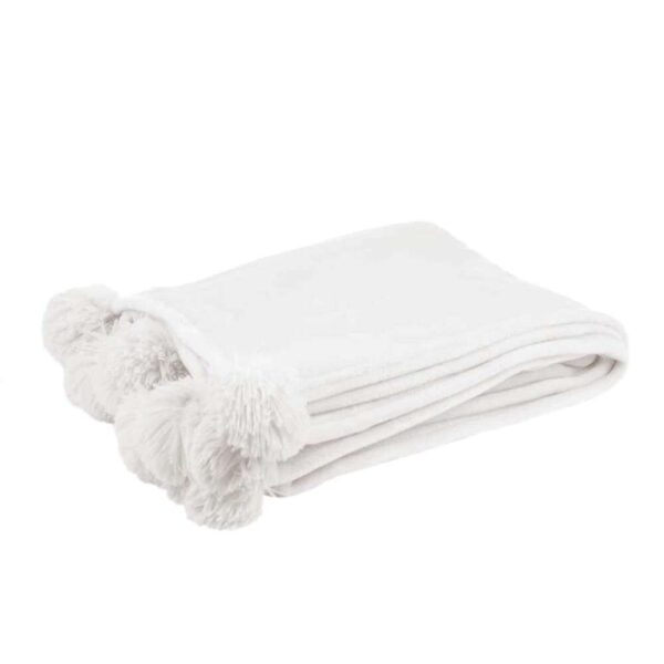 PLAID POMPOM POLYESTER WHITE