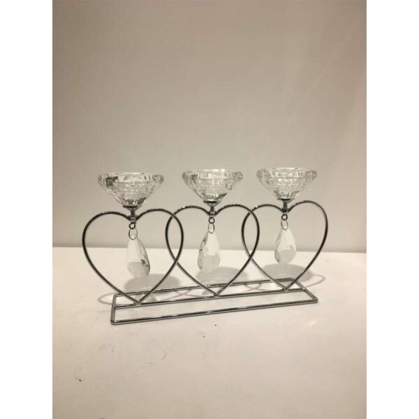 Lysestake Krystall/Metall Hjerte X3 26X1