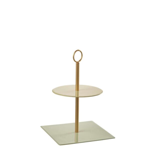 FOOD STAND ROUND+SQUARE METAL GREEN/GOLD