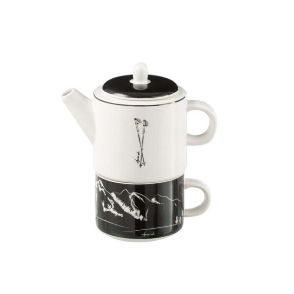 TEA POT+CUP WINDOWNBOX CERANMICS BLACK/WHITE