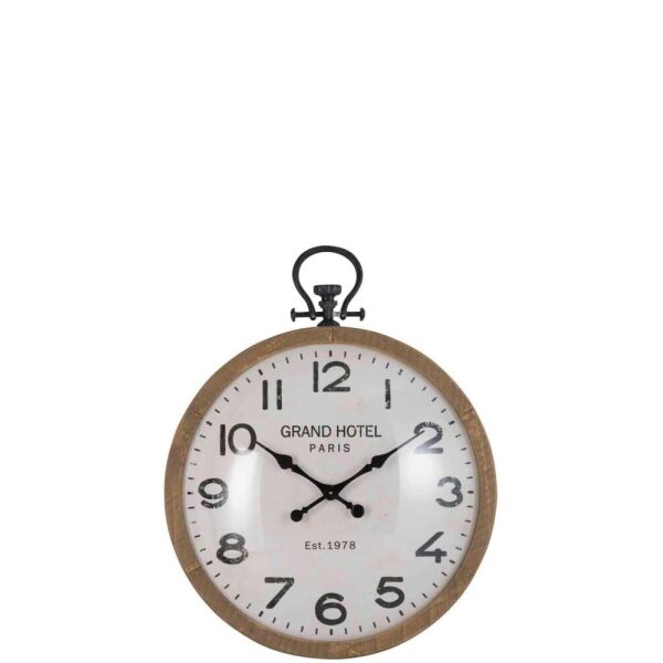 CLOCK ROUND BALL GLASS WOOD NATURAL SMALL