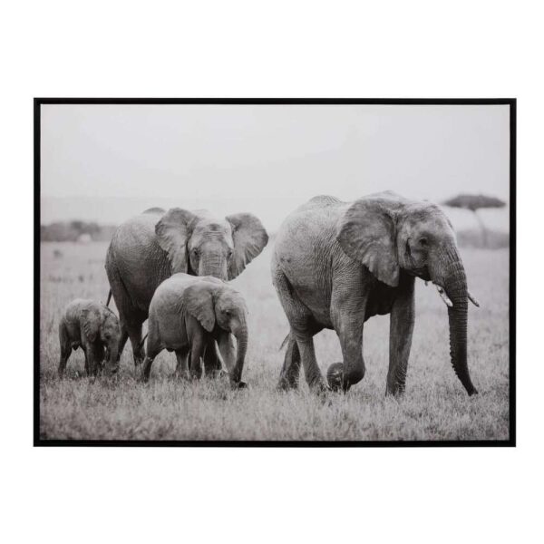 FRAME ELEPHANT FAMILY WOOD/PAPER BLACK/WHITE