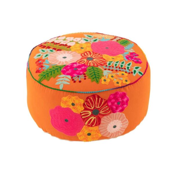POUF ROUND FLOWERS EMBROIDERY COTTON/POLYESTER ORANGE