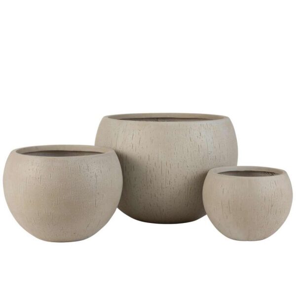 SET OF 3 FLOWERPOTS ROUND CLAY BEIGE