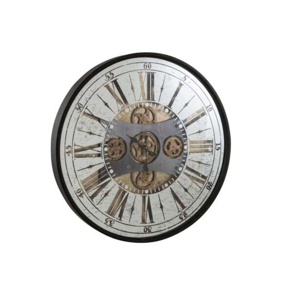CLOCK ROUND ROMAN NUMERALS MECHANISM MIRROR ANTIQUE BLACK