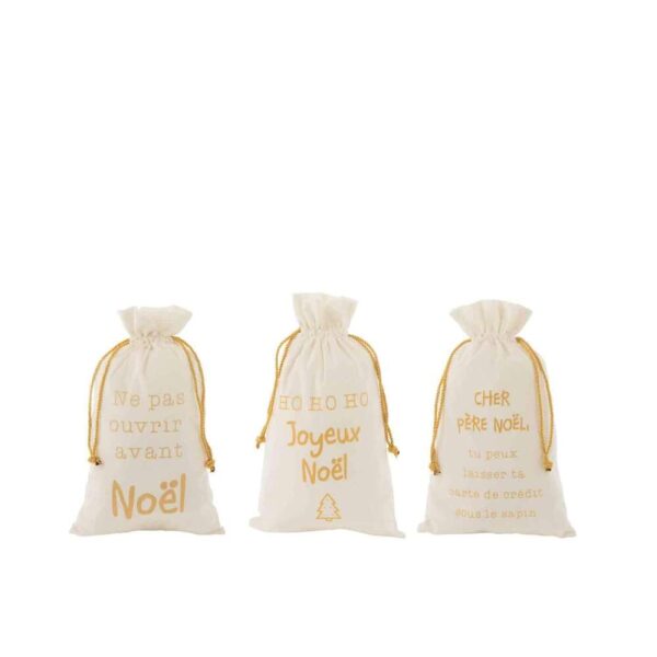 BAG CHRISTMAS FRENCH VELVET WHITE/GOLD MEDIUM ASSORTMENT OF 3