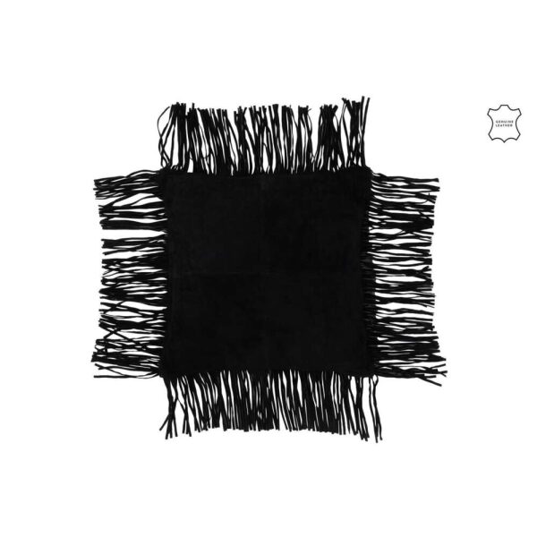 CUSHION FRINGE LEATHER BLACK