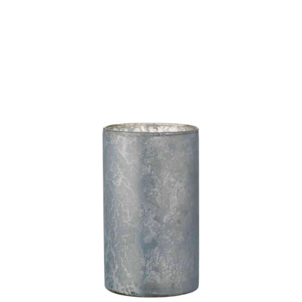 TEALIGHT HOLDER ROUND GLASS SNOW BLUE LARGE