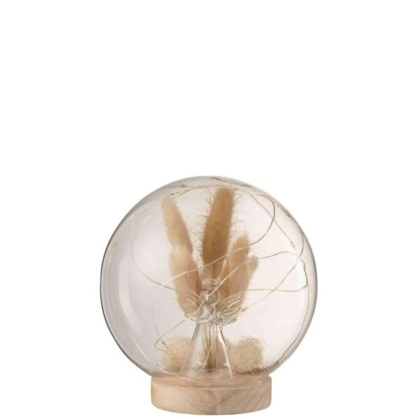 BELL JAR BALL LED ANGEL GLASS/WOOD NATURAL LARGE