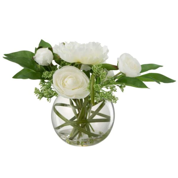 BUTTERCUP PEONY IN VASE BALL PLASTIC GLASS WHITE