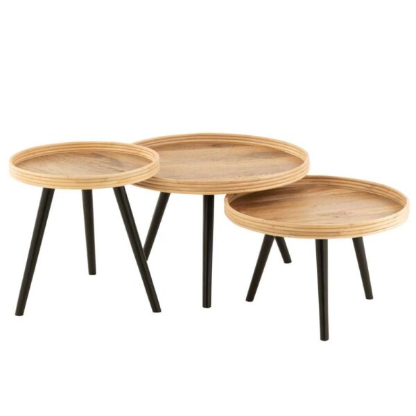 SET OF 3 COFFEE TABLE ROUND MANGO WOOD NATURAL