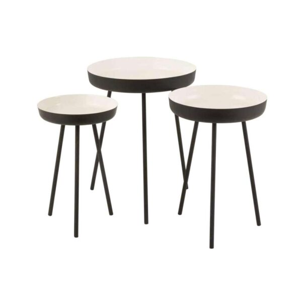 SET OF 3 SIDETABLES METAL BLACK/WHITE