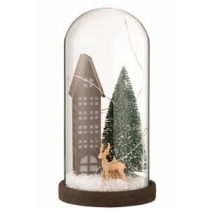 BELL JAR HIGH LED HOUSE GLASS/WOOD DARK BROWN/GREEN LARGE