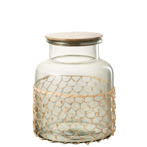 JAR LID KNITTING GLASS/WOOD/JUTE TRANSPARENT LARGE