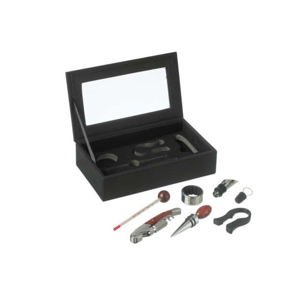 BOX 6 WINE ACCESSORIES FAKE LEATHER BLACK