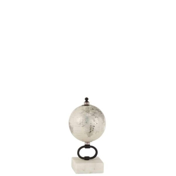 WORLD GLOBE ON FOOT MARBLE METAL WHITE/SILVER/BLACK SMALL
