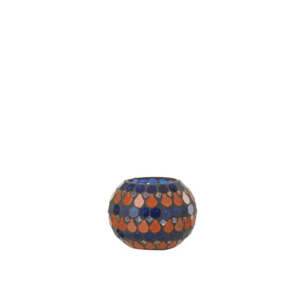 TEALIGHT HOLDER MOSAIC DROP GLASS ORANGE/BLUE SMALL