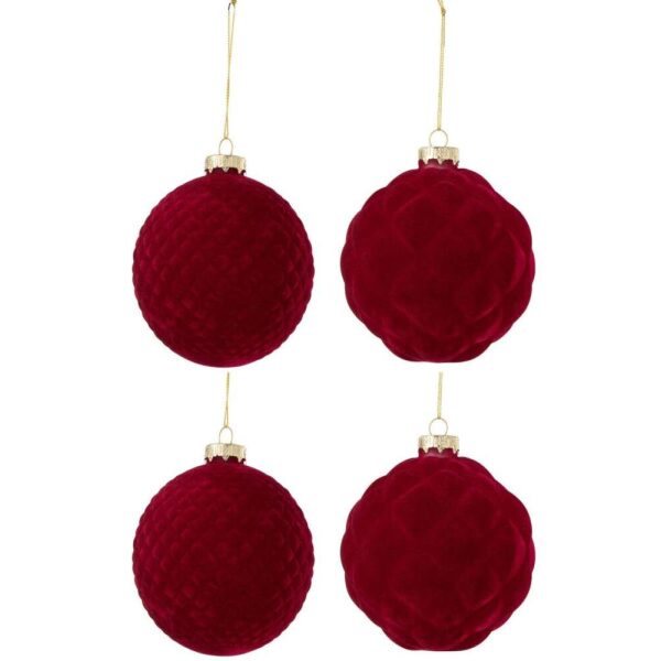 BOX OF 4 CHRISTMAS BAUBLE 2+2 VELVET RED LARGE