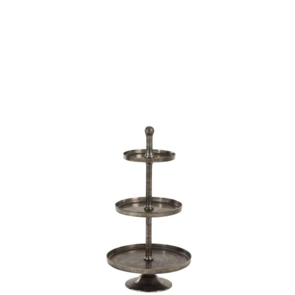 TRAY ON BASE 3 LEVELS ROUND ALUMINIUM ANTIQUE GREY