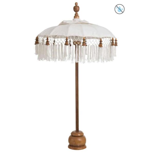 PARASOL+FOOT+TASSEL COTTON/WOOD WHITE BROWN SMALL