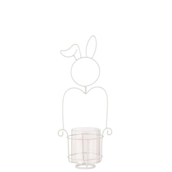 CANDLEHOLDER RABBIT METAL/GLASS WHITE SMALL