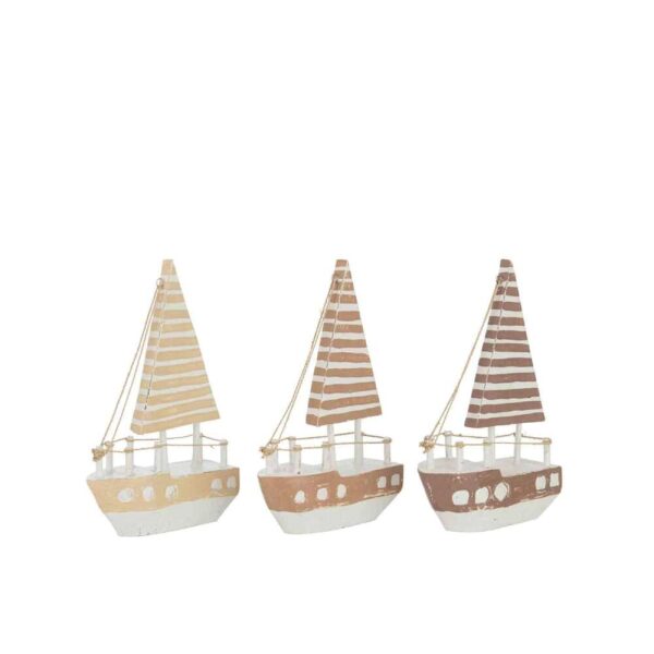 BOAT DECORATION ALBASIA WOOD BROWN/WHITE LARGE ASSORTMENT OF 3