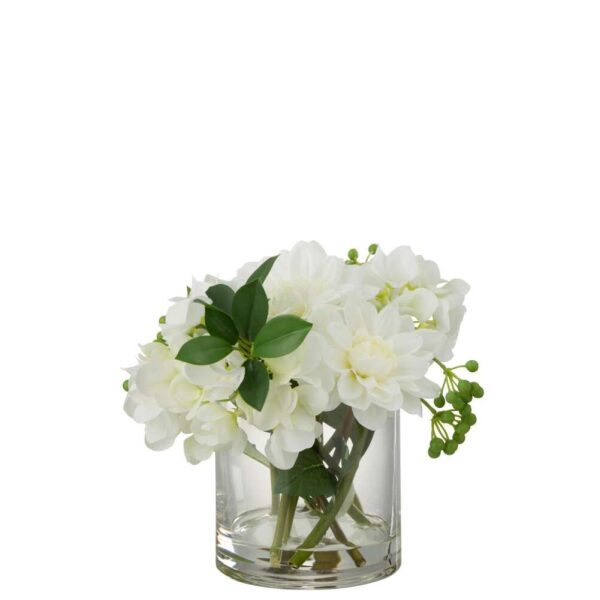 DAHLIA HYDRANGEA IN VASE PLASTIC GLASS WHITE