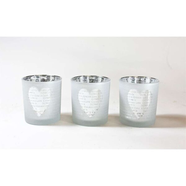 Lysglass Hvit M/Hjerte S/3 8Cm