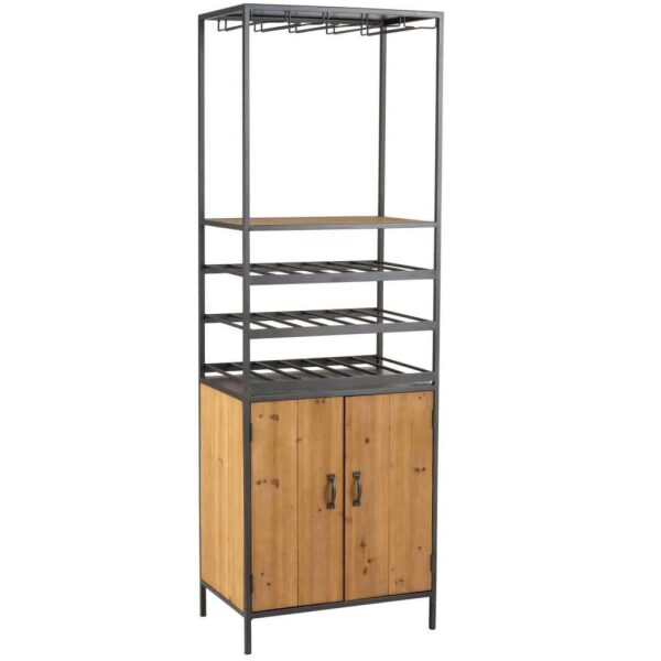 CABINET FOR WINE BOTTLES+GLASSES METAL/WOOD NATURAL